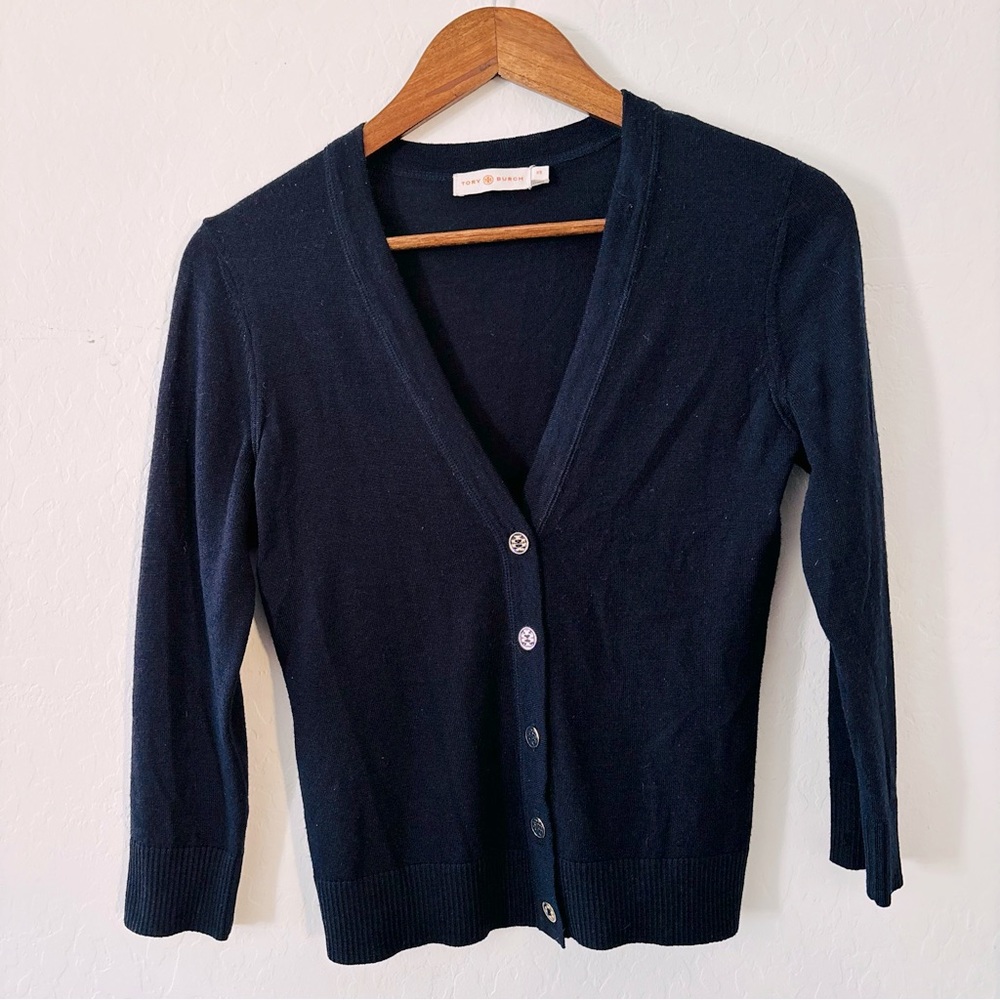 Tory Burch Navy Merino‎ Wool XS Cardigan Sweater Style 28143195